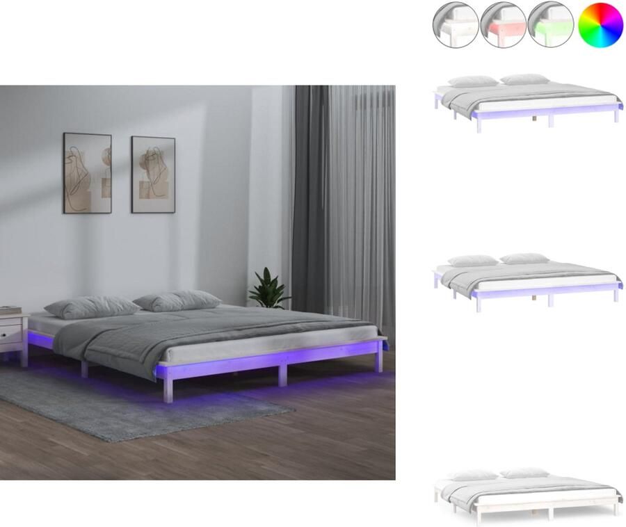 VidaXL Bedframe Bedframes Slaapkamermeubel Bedbasis Bedframe LED massief hout wit 180x200 cm