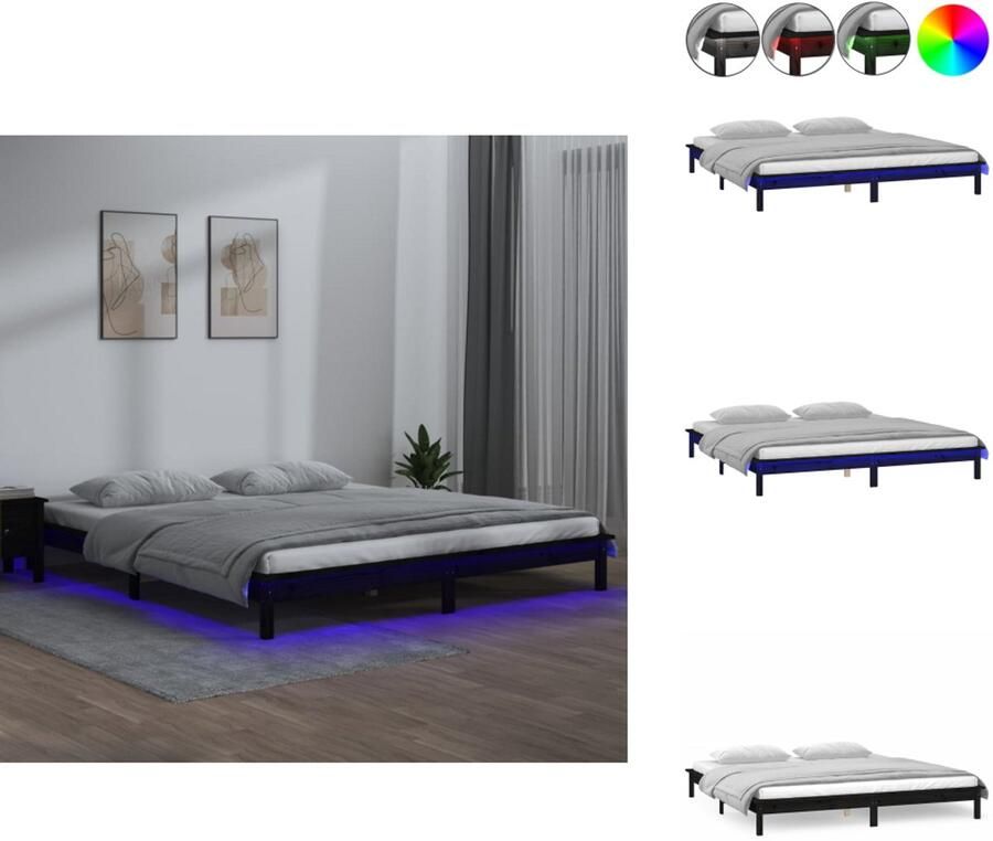 VidaXL Bedframe Bedframes Slaapkamermeubel Bedbasis Bedframe LED massief hout zwart 120x200 cm