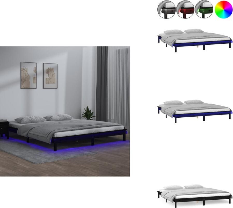 VidaXL Bedframe Bedframes Slaapkamermeubel Bedbasis Bedframe LED massief hout zwart 150x200 cm King Size