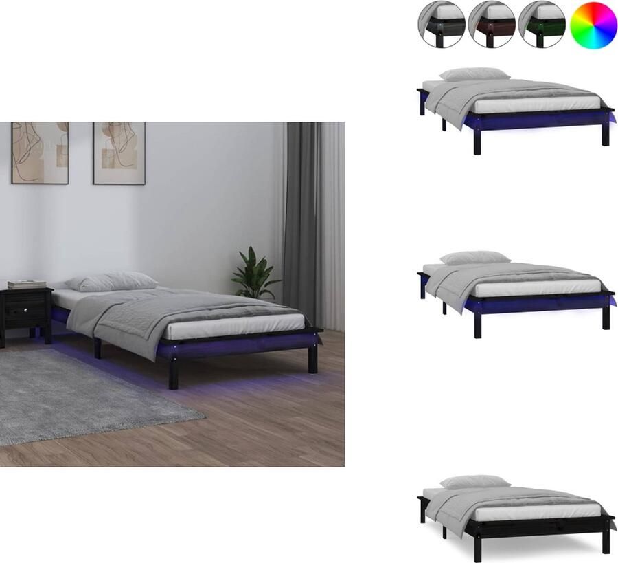 VidaXL Bedframe Bedframes Slaapkamermeubel Bedbasis Bedframe LED massief hout zwart 100x200 cm