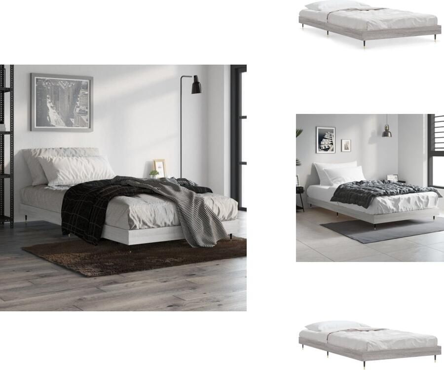 VidaXL Bedframe Geniet van een goede nachtrust Bedframes Afmeting- 193 x 93 x 20 cm Ken- Duurzaam materiaal metalen poten multiplex lattenbodem Kleur- grijs sonoma eiken Bed