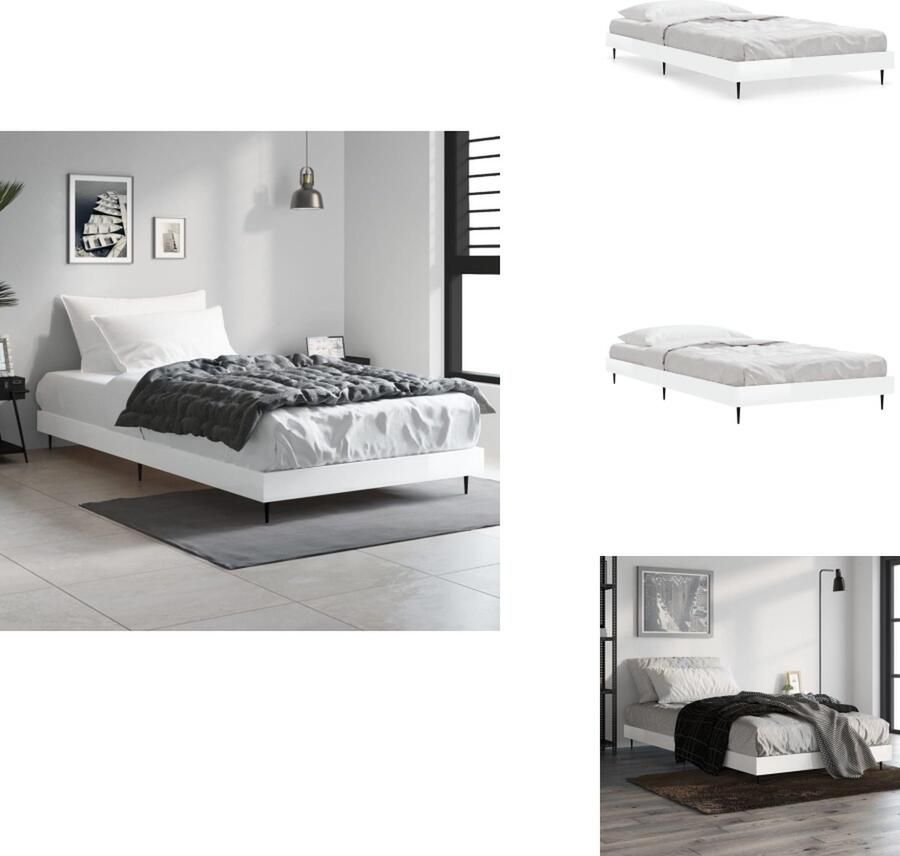 VidaXL Bedframe Bedframes Slaapkamermeubel Slaapmeubel Bedframe bewerkt hout hoogglans wit 100x200 cm