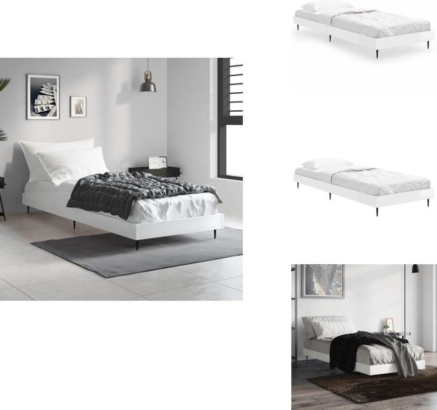 VidaXL Bed Frame Hoogglans wit 193 x 78 x 20 cm Duurzaam hout Metalen poten Multiplex lattenbodem Bed