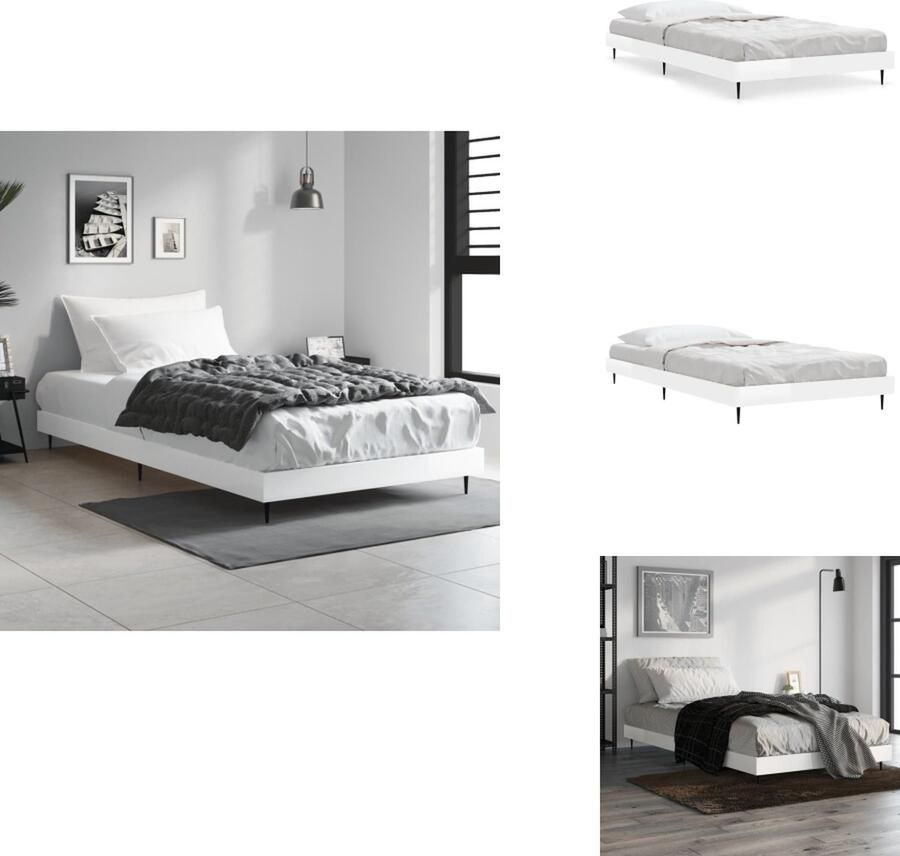 VidaXL Bedframe Bedframes Slaapkamermeubel Slaapmeubel Bedframe bewerkt hout hoogglans wit 90x200 cm