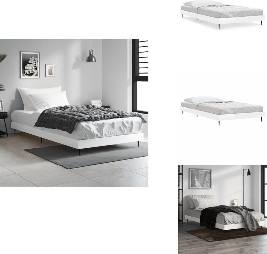 VidaXL Bedframe Bedframes Slaapkamermeubel Slaapmeubel Bedframe bewerkt hout hoogglans wit 90x190 cm