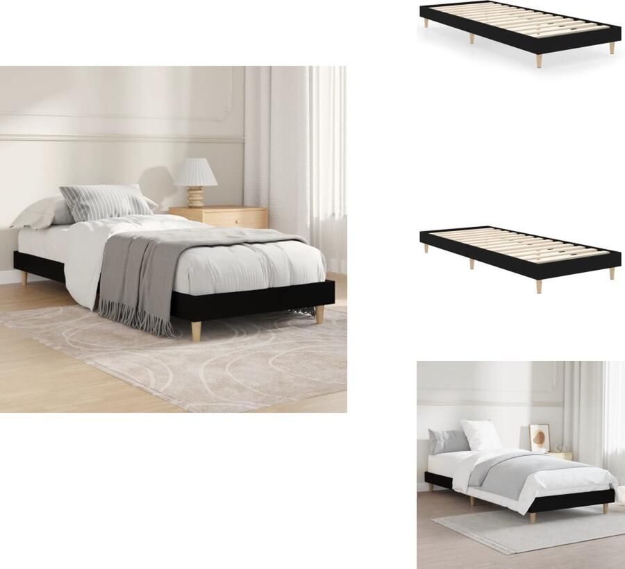 VidaXL Bedframe Zwart 193 x 78 x 20 cm Hoge Kwaliteit Hout Metalen Poten Multiplex Lattenbodem Bed