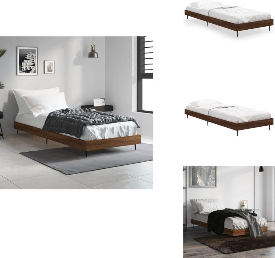 VidaXL Bedframe Bedframes Slaapkamermeubel Slaapmeubel Bedframe zonder matras bewerkt hout bruin eikenkleur 75x190 cm