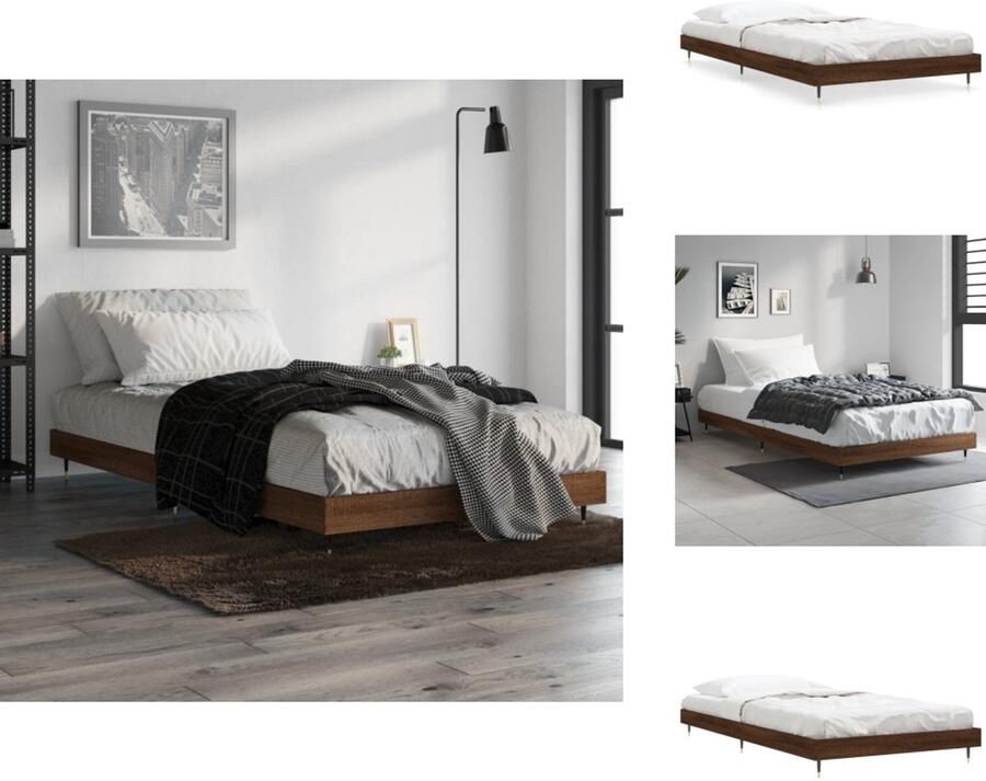 VidaXL Bedframe Bedframes Slaapkamermeubel Slaapmeubel Bedframe zonder matras bewerkt hout bruin eikenkleur 90x200 cm - Foto 4