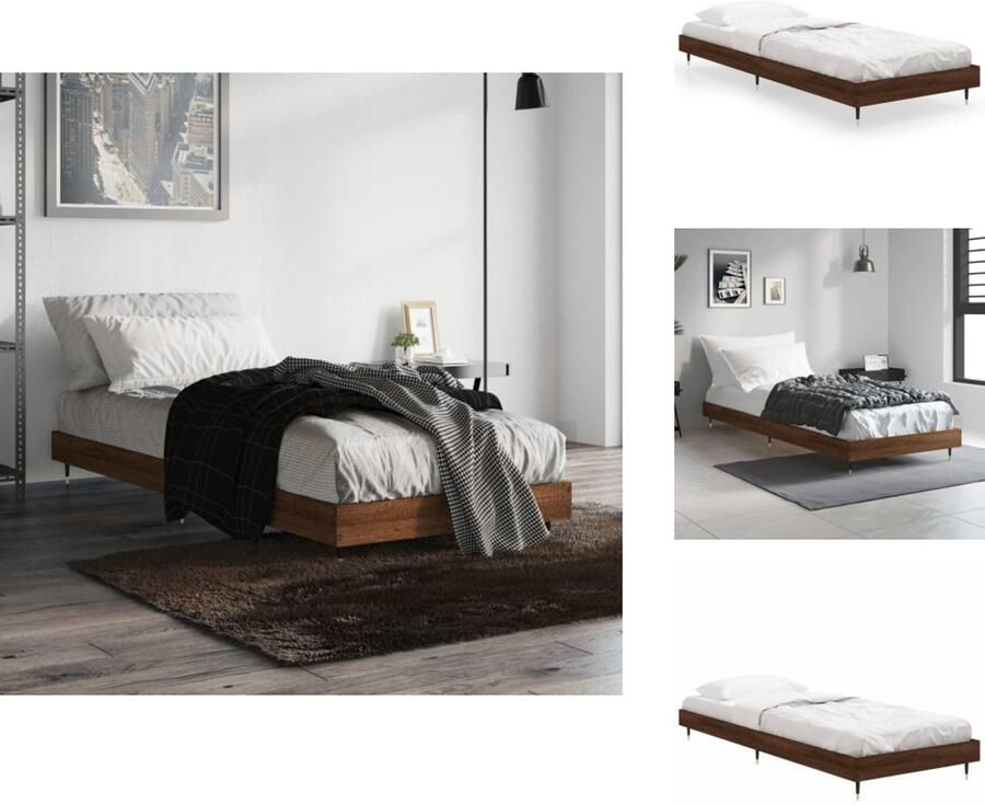 VidaXL Bedframe Bedframes Slaapkamermeubel Slaapmeubel Bedframe zonder matras bewerkt hout bruin eikenkleur 75x190 cm - Foto 4