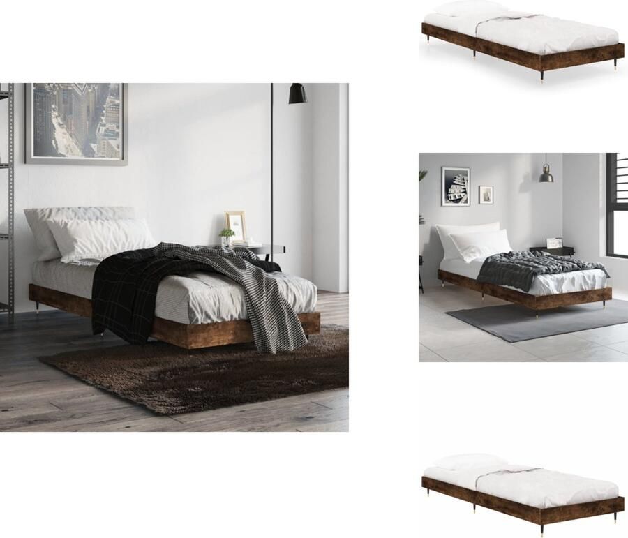 VidaXL Bedframe Bedframes Slaapkamermeubel Slaapmeubel Bedframe zonder matras hout gerookt eikenkleurig 75x190 cm - Foto 3
