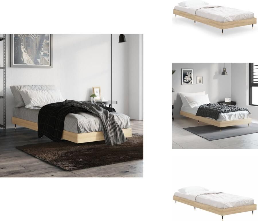 VidaXL Bedframe Bedframes Slaapkamermeubel Slaapmeubel Bedframe zonder matras hout sonoma eikenkleurig 75x190 cm - Foto 3