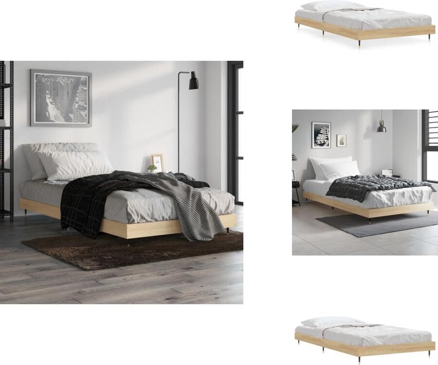 VidaXL Bedframe Sonoma Eiken Een Welkome Aanvulling op Elke Slaapkamer Duurzaam Hout Stevige Metalen Poten Multiplex Lattenbodem 193 x 93 x 20 cm Bed - Foto 3