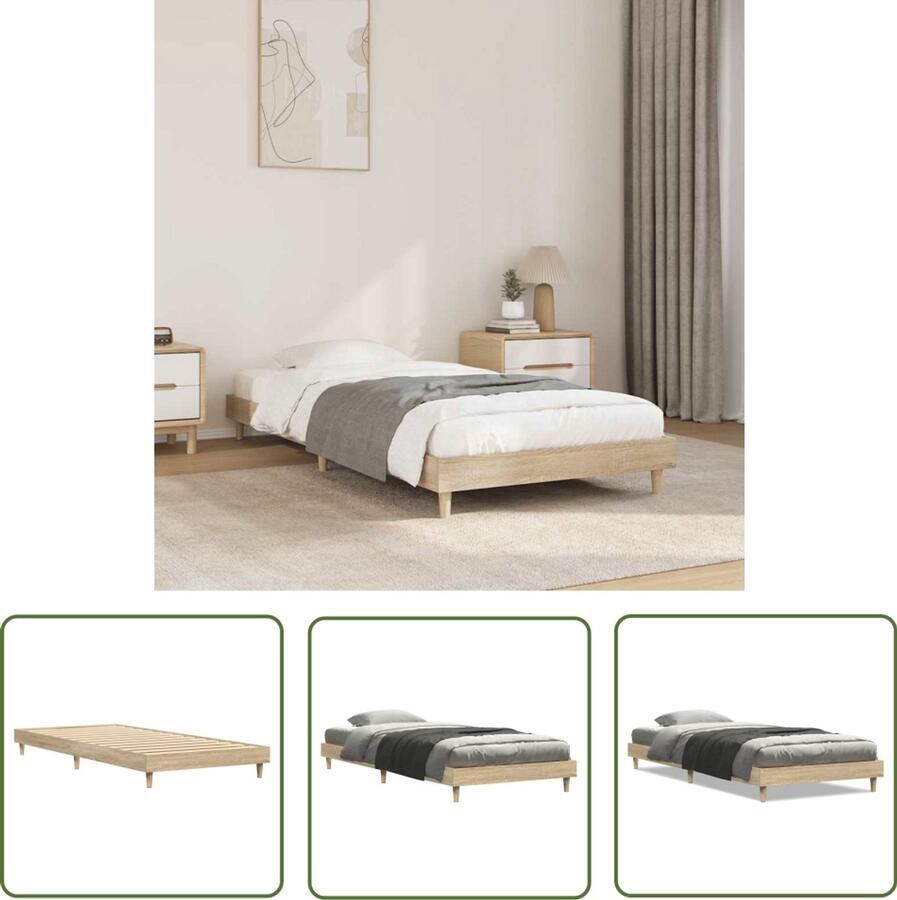 The Living Store Bedframe Sonoma Eiken 193 x 78 x 20 cm Duurzaam hout Ondersteunende poten Multiplex lattenbodem Slaapcomfort Houten Bed Frame Sonoma Eiken Tweepersoons Bed Bedstede