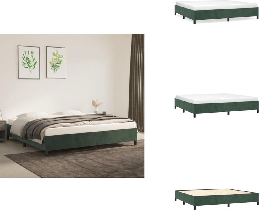 VidaXL Bedframe Fluweel Donkergroen 203 x 203 x 35 cm Ondersteunende poten en multiplex lattenbodem Geschikt voor 200 x 200 cm matras Bed