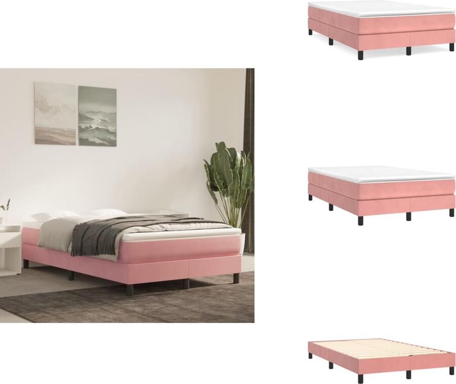 VidaXL Boxspringframe Zachte fluwelen stof Stabiele ondersteunende poten Multiplex lattenbodem Roze 203x120x25 cm Geschikt voor 120x200 cm matras Bed