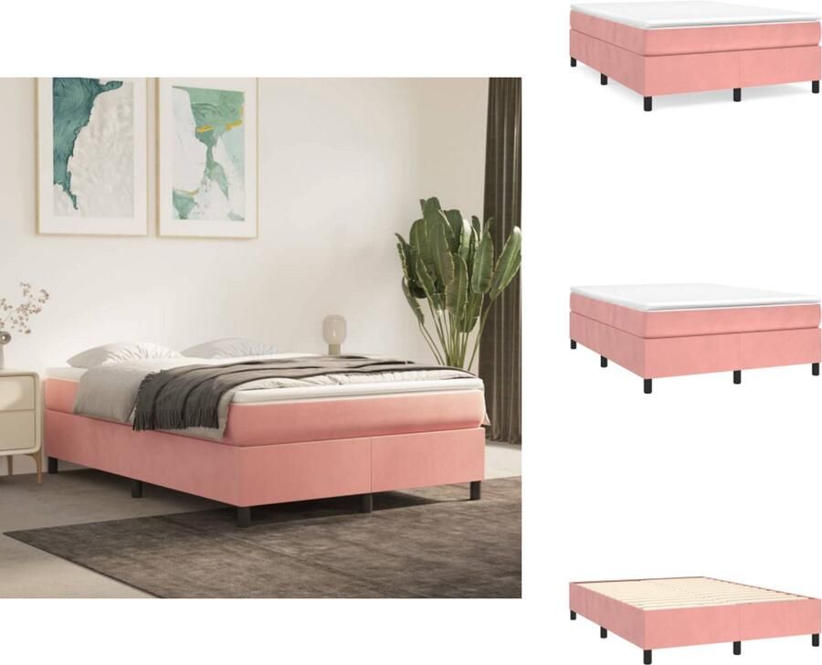VidaXL Bedframe Fluweel Roze 203 x 143 x 25 cm Passend bij 140 x 200 cm matras Inclusief montagehandleiding Bed - Foto 2