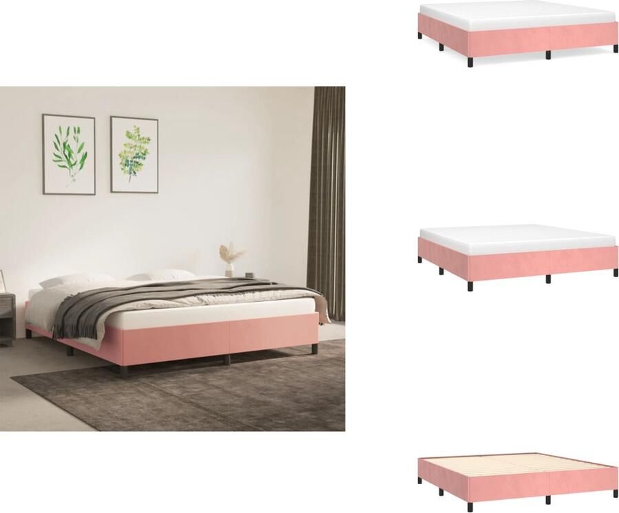 VidaXL Bedframe Zacht fluweel Ondersteunende poten Multiplex lattenbodem Roze 203 x 163 x 35 cm Geschikte matras- 160 x 200 cm Bed