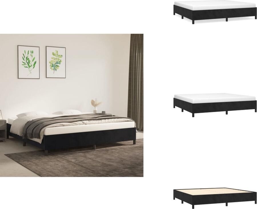 VidaXL Bedframe Zwart 203 x 203 x 35 cm Geschikt voor matras 200 x 200 cm Fluweel stof Ondersteunende poten Multiplex lattenbodem Bed - Foto 2