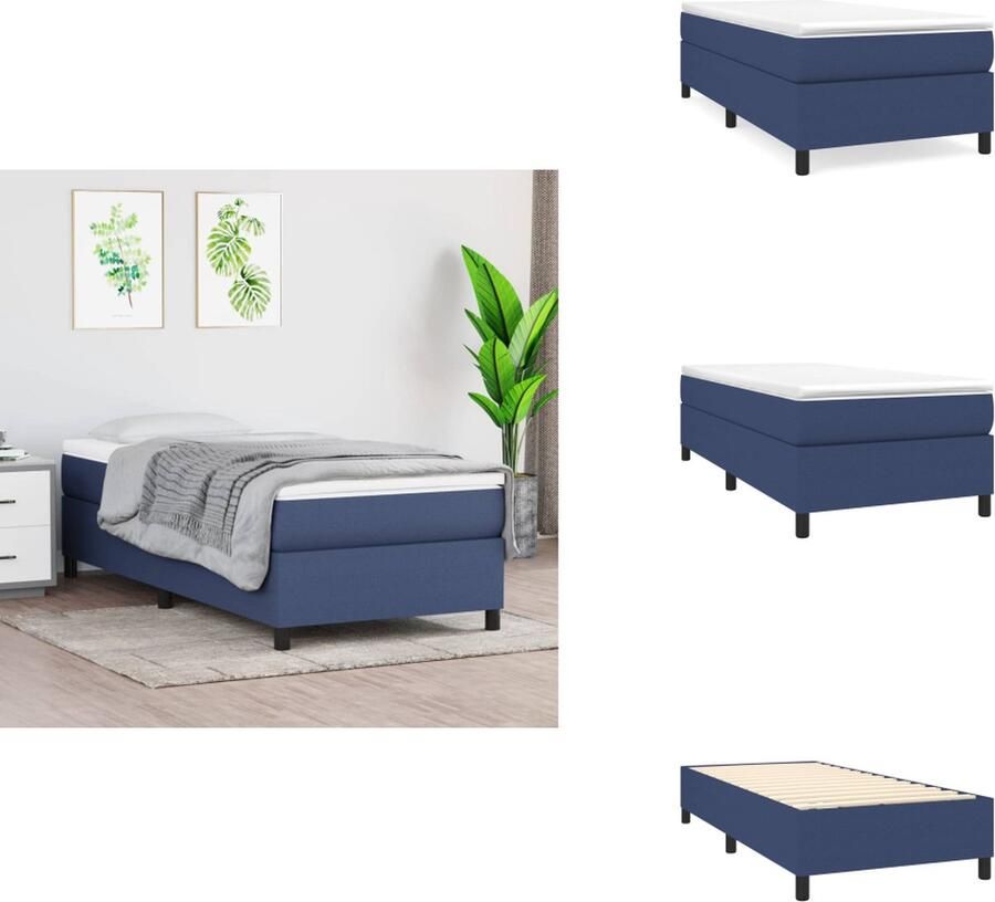 VidaXL Boxspringframe Blauw 193 x 90 x 35 cm Duurzaam materiaal Ondersteunende poten Multiplex lattenbodem Bed