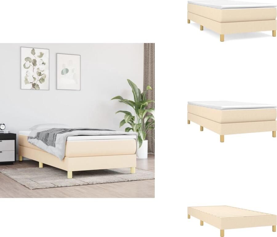 VidaXL Bedframe Duurzaam Frame Afmetingen- 203 x 83 x 25 cm Kleur- Crème Materiaal- Stof Multiplex Matras- 80 x 200 cm Bed - Foto 2