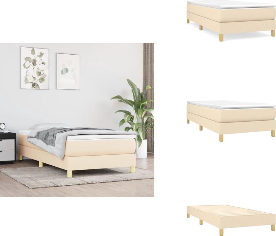 VidaXL Bedframe Bedframes Slaapmeubel Bedbodem Bedframe zonder matras 90x190 cm stof crèmekleurig - Foto 3