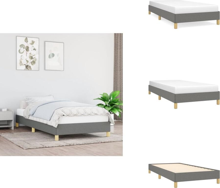 VidaXL Bedframe Donkergrijs 203 x 103 x 25 cm Stof Multiplex Voor 100 x 200 cm matras Duurzaam materiaal Bed - Foto 2