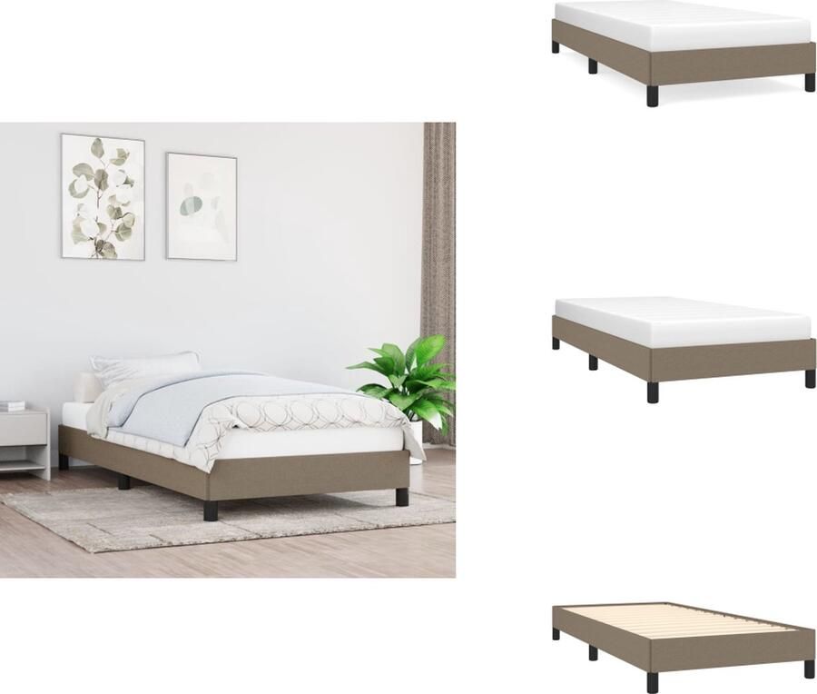 VidaXL Bedframe Bedframes Afmeting- 203 x 93 x 25 cm Kleur- taupe Materiaal- stof multiplex Bed - Foto 2