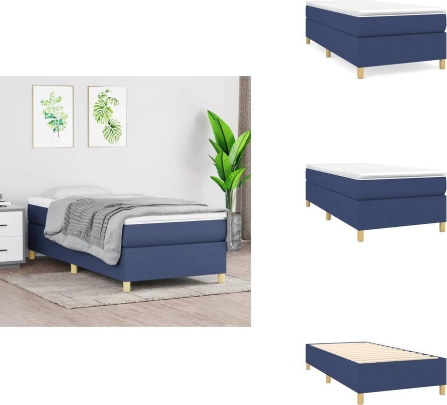 VidaXL Bed Frame Blauw 203 x 103 x 25 cm Stof (100% polyester) Multiplex Geschikte matras- 100 x 200 cm Bed