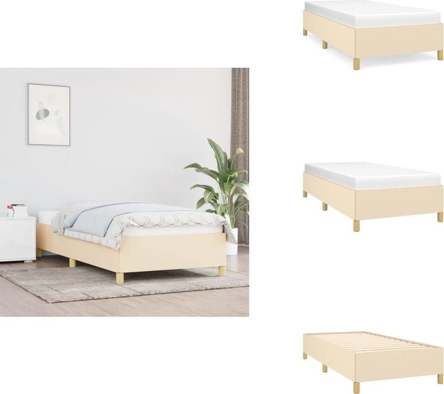 VidaXL Bedframe Duurzaam Bedframe Afmeting- 203 x 103 x 35 cm Kleur- Crème Materiaal- Stof multiplex Bed