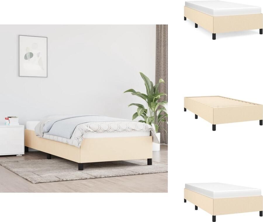 VidaXL Bedframe Bedframes Slaapmeubel Bedbodem Bedframe zonder matras 100x200 cm stof crèmekleurig - Foto 2