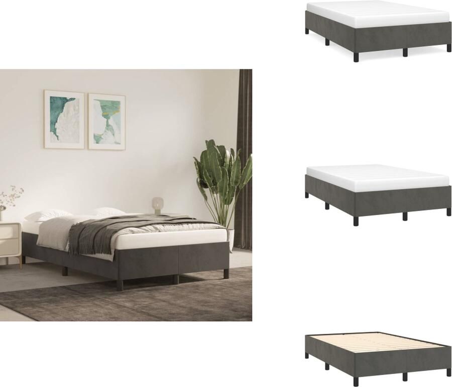 VidaXL Boxspringframe Donkergrijs 203 x 120 x 25 cm (L x B x H) Geschikte matras- 120 x 200 cm (B x L) Fluweel Ondersteunende poten Multiplex lattenbodem Zonder matras Bed - Foto 2