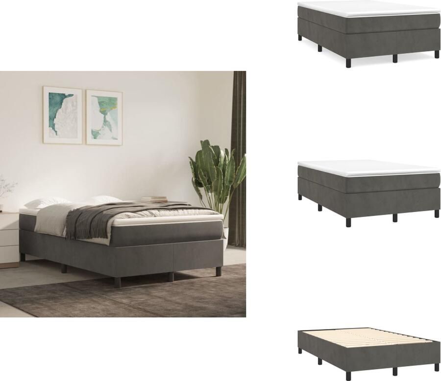 VidaXL Boxspringframe Donkergrijs 203 x 120 x 25 cm (L x B x H) Geschikte matras- 120 x 200 cm (B x L) Fluweel Ondersteunende poten Multiplex lattenbodem Zonder matras Bed
