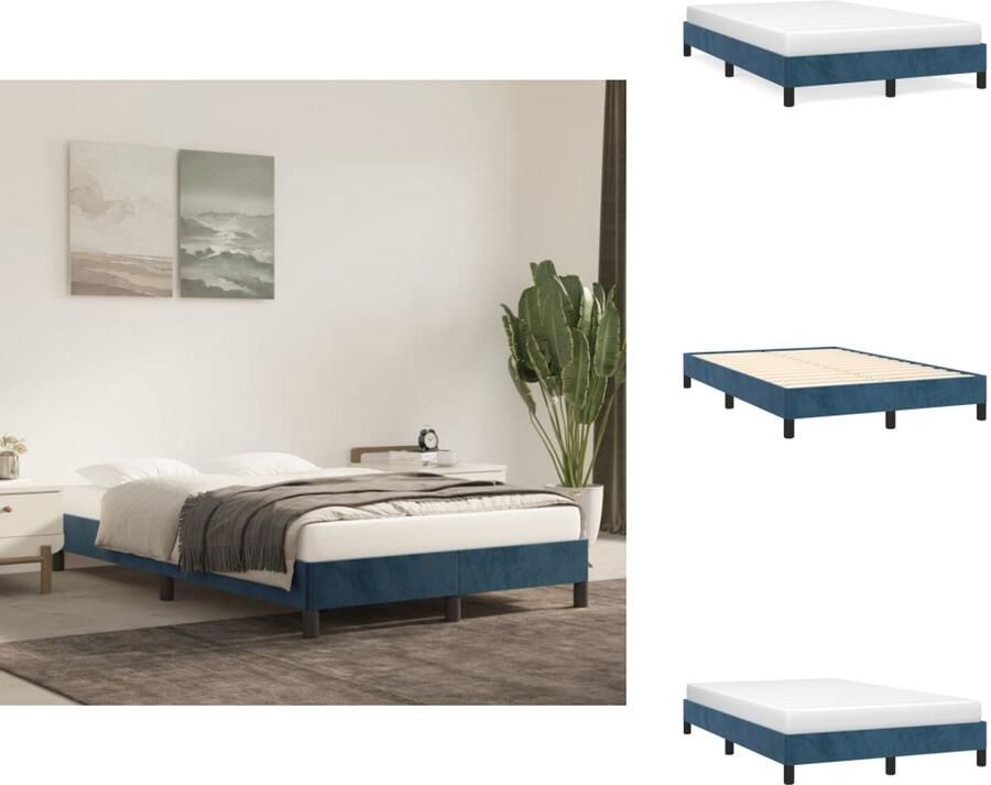 VidaXL Bedframe Bedframes Slaapmeubel Bedbodem Bedframe zonder matras 120x200 cm fluweel donkerblauw - Foto 2