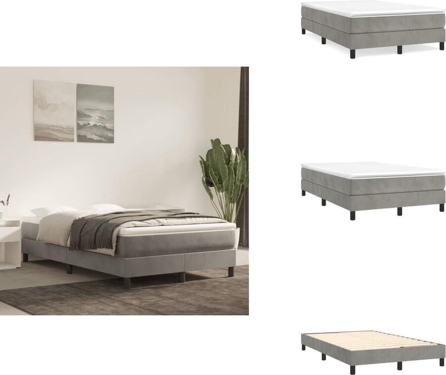 VidaXL Boxspringframe Zacht fluweel Afmetingen- 203 x 120 x 25 cm Kleur- Lichtgrijs Geschikt voor matras 120 x 200 cm (matras niet inbegrepen) Bed