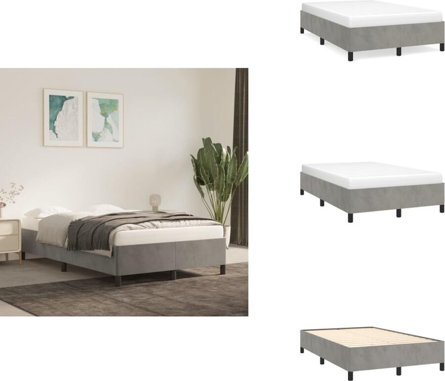 VidaXL Bedframe Afmetingen- 203 x 123 x 35 cm Kleur- Lichtgrijs Materiaal- Stof multiplex Ondersteunende poten Multiplex lattenbodem Bed