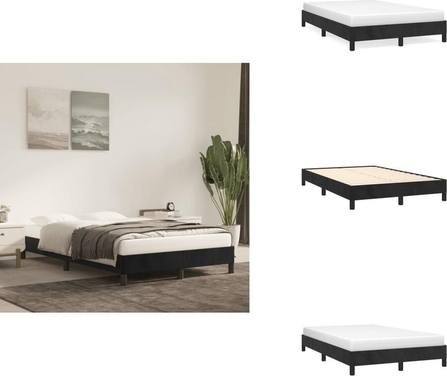 VidaXL Bedframe Zacht fluwelen Ondersteunende poten Multiplex lattenbodem Zwart 203x123x25 cm Bed