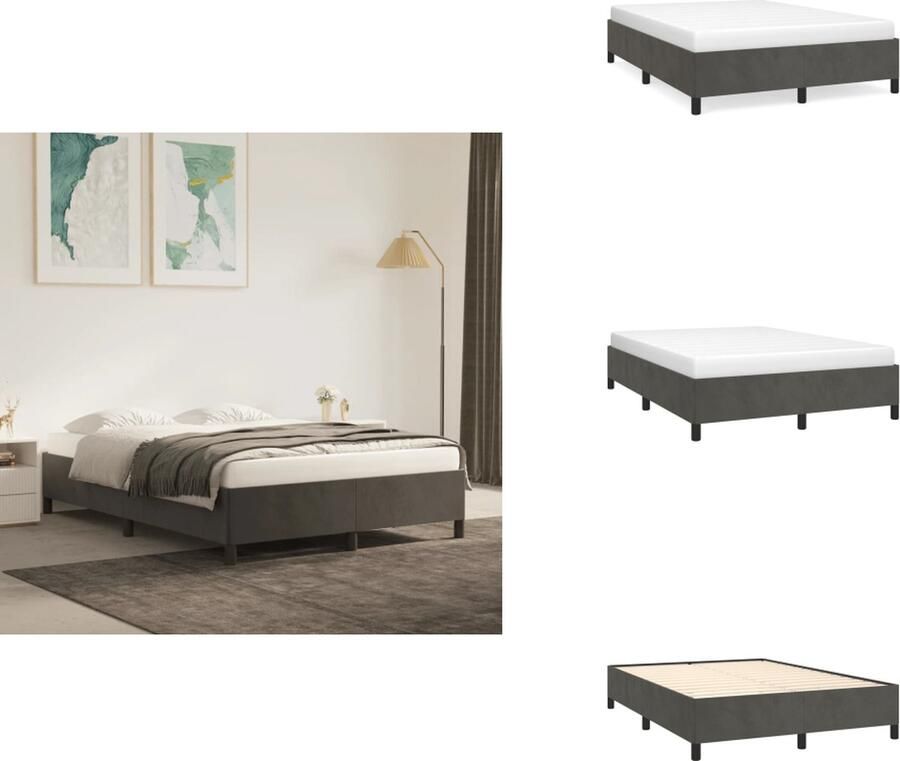 VidaXL Bedframe Fluweel Ondersteunende poten Multiplex lattenbodem Donkergrijs 193 x 143 x 35 cm Bed