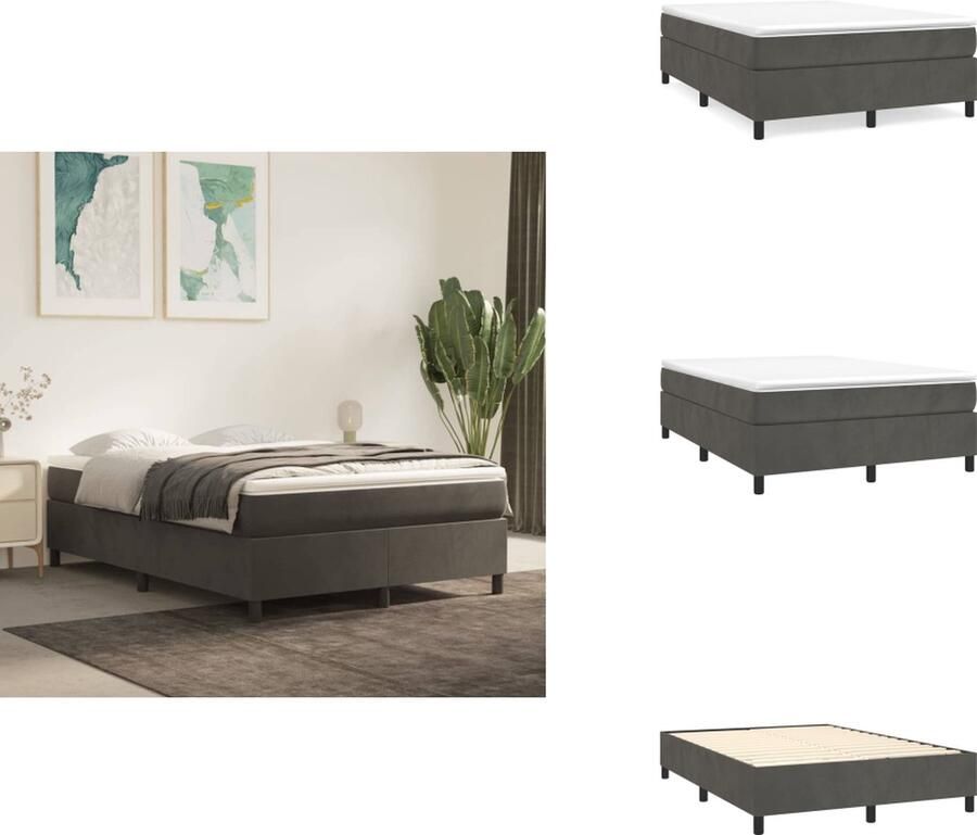 VidaXL Boxspringframe Zacht fluweel Ondersteunende poten Multiplex lattenbodem Donkergrijs 193x140x35 cm (LxBxH) Geschikte matras 140x190 cm Bed