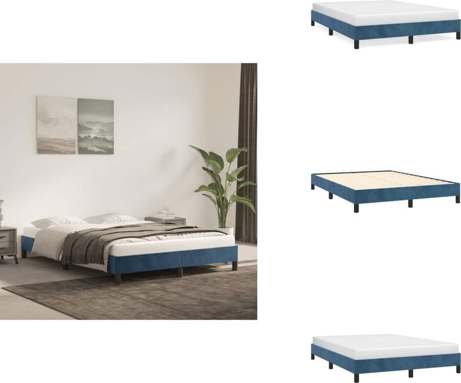 VidaXL Bedframe Bedframes Slaapmeubel Bedbodem Bedframe zonder matras 140x190 cm fluweel donkerblauw