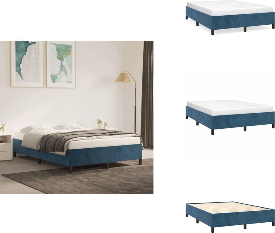 VidaXL Bedframe Bedframes Slaapmeubel Bedbodem Bedframe zonder matras 140x190 cm fluweel donkerblauw