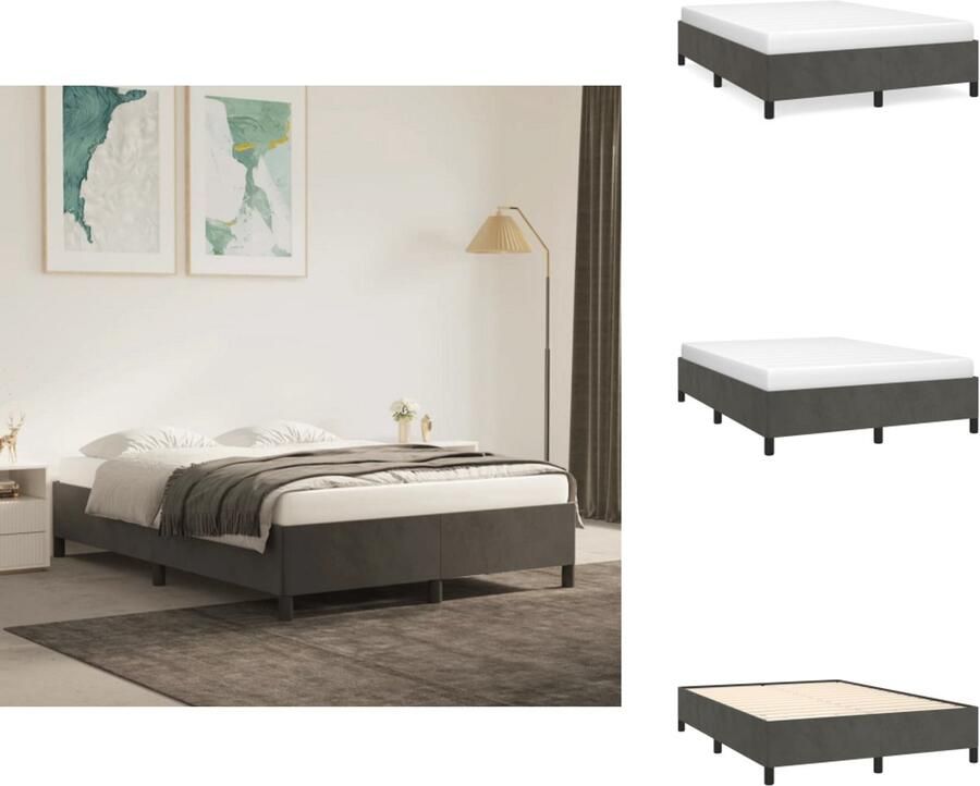 VidaXL Bedframe Bedframes Slaapmeubel Bedbodem Bedframe zonder matras 140x190 cm fluweel donkergrijs - Foto 3