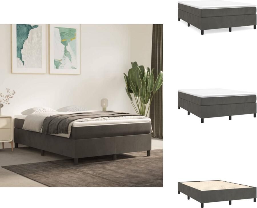 VidaXL Bedframe Bedframes Slaapmeubel Bedbodem Bedframe zonder matras 140x190 cm fluweel donkergrijs - Foto 2