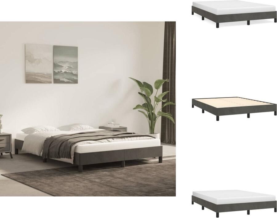 VidaXL Bedframe Bedframes Slaapmeubel Bedbodem Bedframe zonder matras 140x190 cm fluweel donkergrijs - Foto 4
