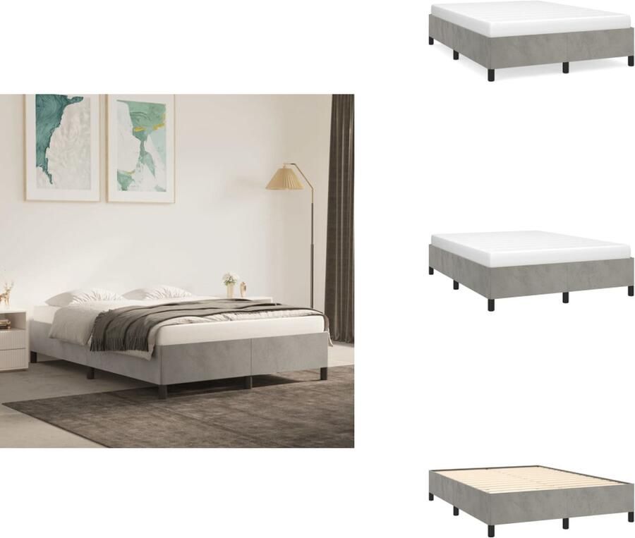 VidaXL Bedframe Zacht Fluweel Kleur- Lichtgrijs 193 x 143 x 35 cm Ondersteunende poten Multiplex lattenbodem Stof (100% polyester) Bed
