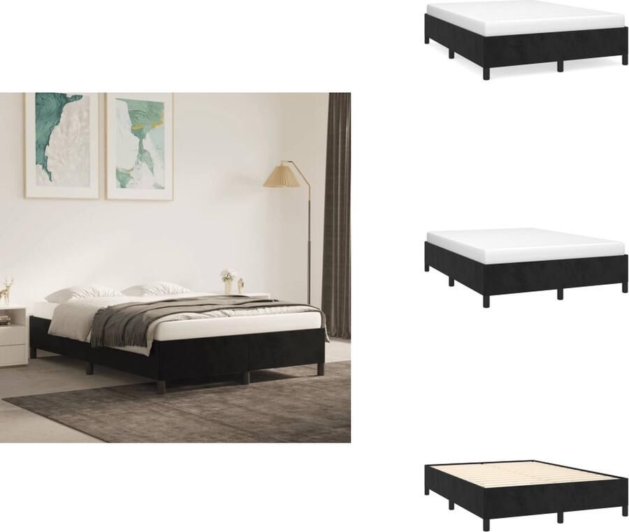 VidaXL Bedframe Velvet Zwart 193 x 143 x 35 cm Geschikt voor 140 x 190 cm Matras Ondersteunende poten Multiplex lattenbodem Bed
