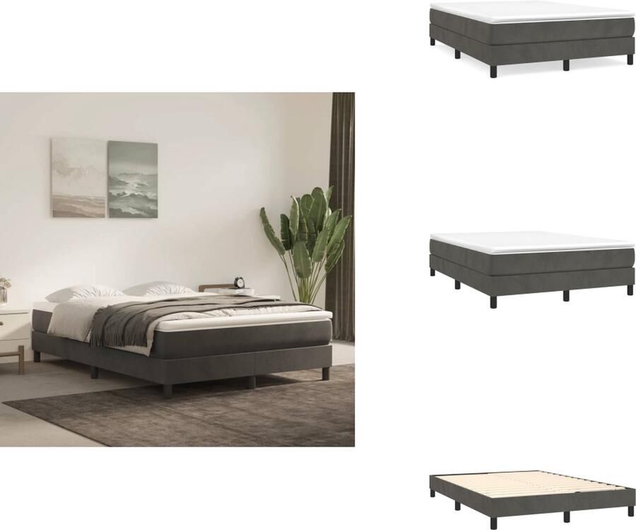 VidaXL Boxspringframe Donkergrijs Fluwelen Stof Ondersteunende poten Multiplex Lattenbodem 203 x 140 x 25 cm Geschikt voor 140 x 200 cm matras (matras niet inbegrepen) Bed