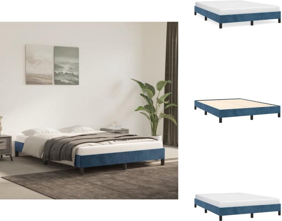 VidaXL Boxspringframe donkerblauw fluweel ondersteunende poten multiplex lattenbodem 203 x 140 x 35 cm Bed - Foto 3