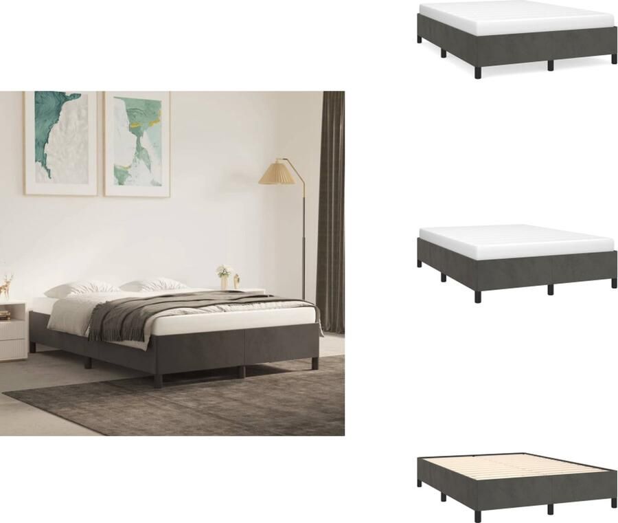 VidaXL Bedframe Donkergrijs Stof 203x143x35 cm Fluwelen afwerking Ondersteunende poten Multiplex lattenbodem Bed