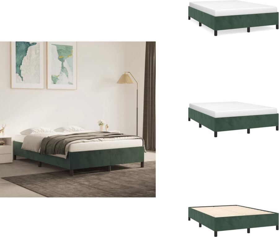 VidaXL Bedframe fluweel ondersteunende poten multiplex lattenbodem donkergroen 203 x 143 x 35 cm geschikt voor 140 x 200 cm matras Bed