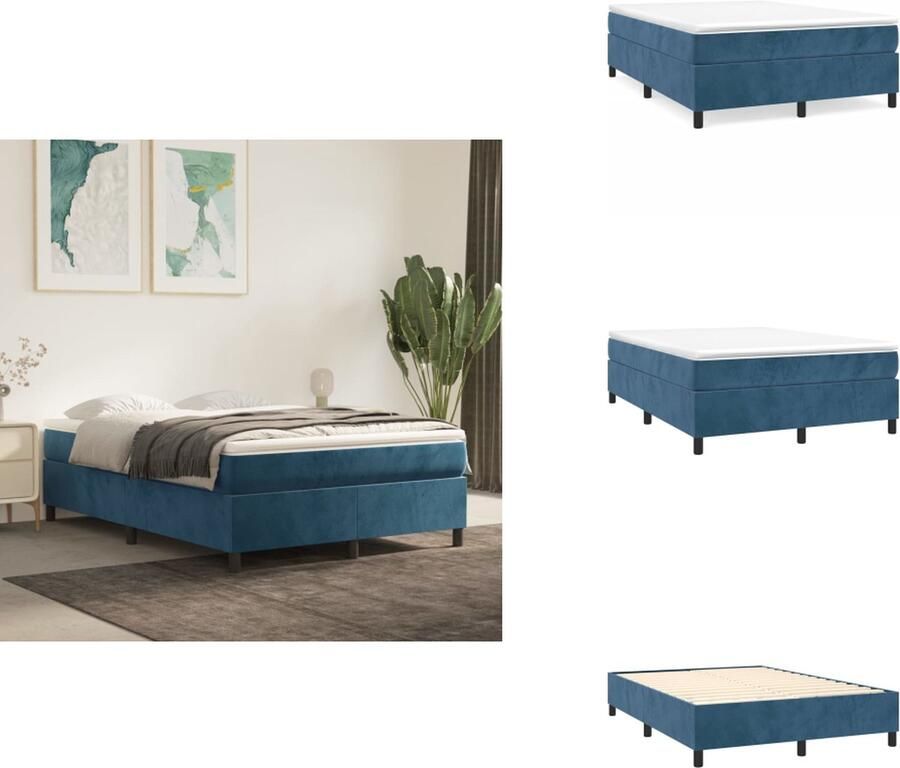VidaXL Boxspringframe donkerblauw fluweel ondersteunende poten multiplex lattenbodem 203 x 140 x 35 cm Bed
